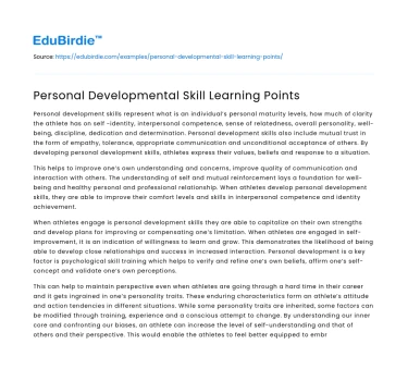 Personal Developmental Skill Learning Points