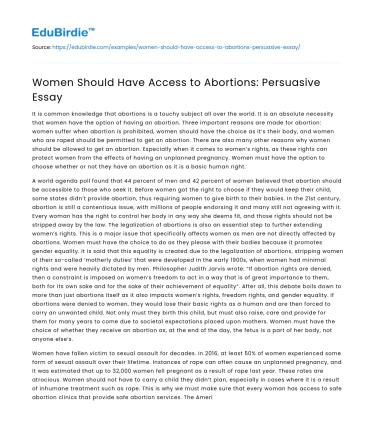 Women Should Have Access to Abortions: Persuasive Essay