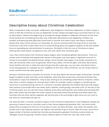 Descriptive Essay about Christmas Celebration