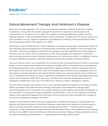 Dance Movement Therapy And Parkinson’s Disease
