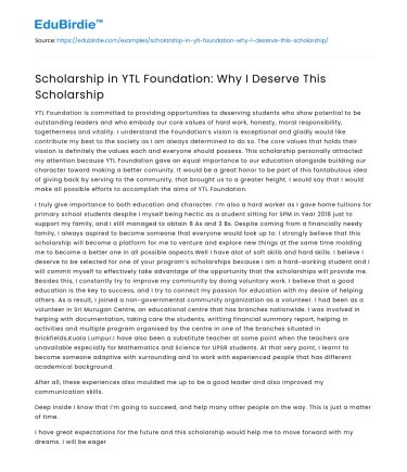 Scholarship in YTL Foundation: Why I Deserve This Scholarship