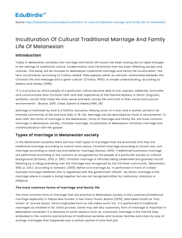 Melanesian Cultural Marriage and Family Inculturation