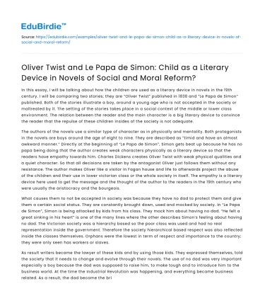 Child as Literary Device in Novels of Social Reform