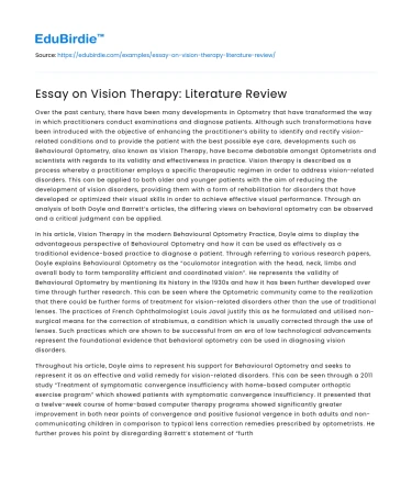 Essay on Vision Therapy: Literature Review