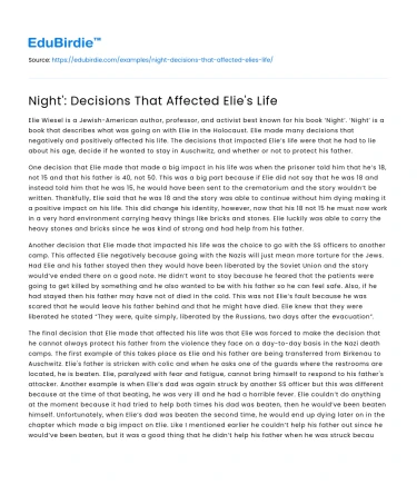 Night’: Decisions That Affected Elie’s Life