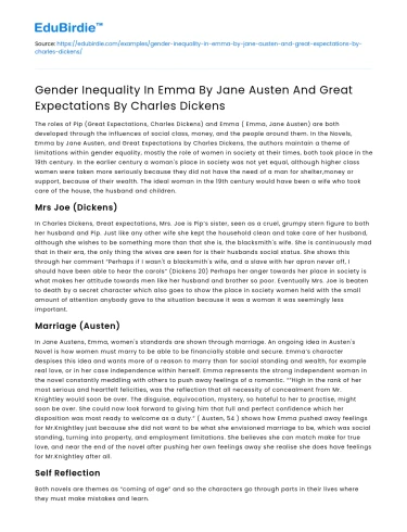 Gender Inequality in Emma & Great Expectations