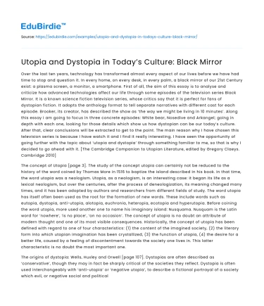 Utopia and Dystopia in Today’s Culture: Black Mirror
