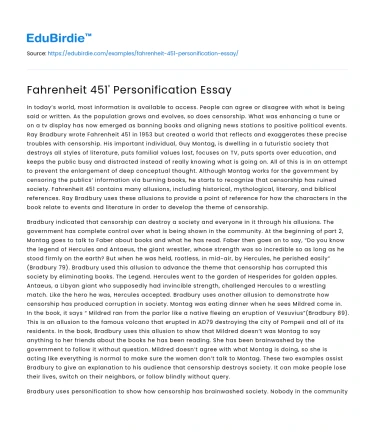 Fahrenheit 451′ Personification Essay