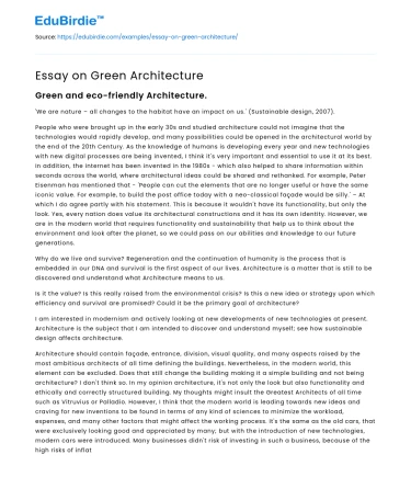 Essay on Green Architecture