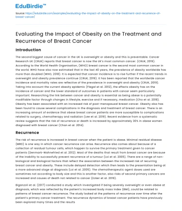 Impact of Obesity on Breast Cancer Treatment and Recurrence