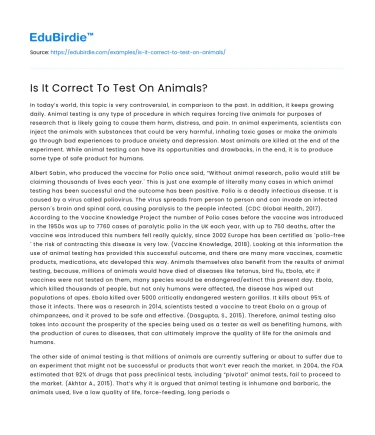 Is It Correct To Test On Animals?