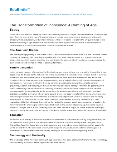 The Transformation of Innocence: A Coming of Age Essay