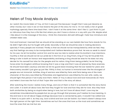 Cinematic Interpretations of Helen of Troy