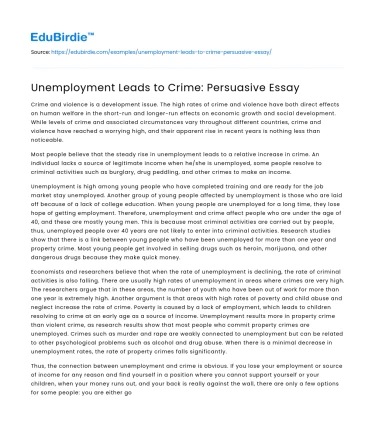 Unemployment Leads to Crime: Persuasive Essay