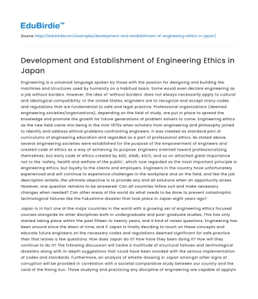 Development and Establishment of Engineering Ethics in Japan