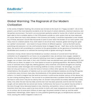 Global Warming: The Ragnarok of Our Modern Civilization