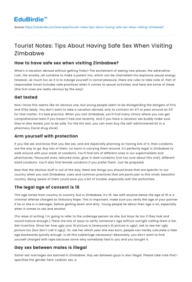 Tourist Notes: Tips About Having Safe Sex When Visiting Zimbabwe