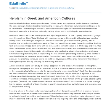Heroism in Greek and American Cultures