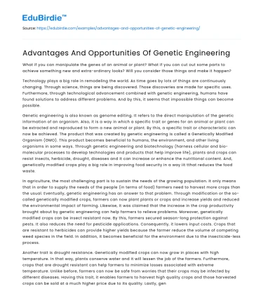 Advantages And Opportunities Of Genetic Engineering