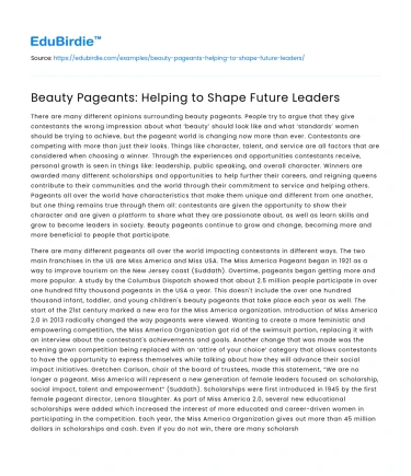 Beauty Pageants: Helping to Shape Future Leaders