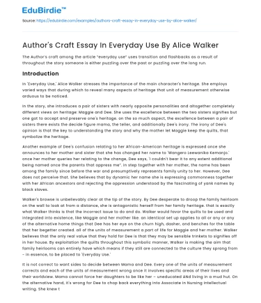 Author’s Craft Essay In Everyday Use By Alice Walker