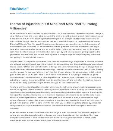Theme of Injustice in ‘Of Mice and Men’ and ‘Slumdog Millionaire’