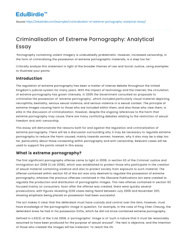 Criminalisation of Extreme Pornography: Analytical Essay