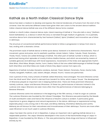Kathak as a North Indian Classical Dance Style