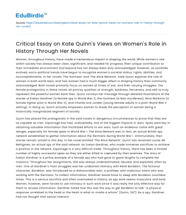 Kate Quinn’s Views on Women’s Role in History: A Critical Essay
