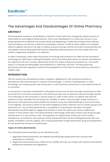 The Advantages And Disadvantages Of Online Pharmacy