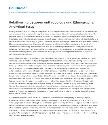 Relationship between Anthropology and Ethnography: Analytical Essay