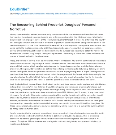 The Reasoning Behind Frederick Douglass’ Personal Narrative