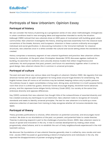 Portrayals of New Urbanism: Opinion Essay