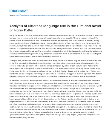 Analysis of Different Language Use in the Film and Novel of ‘Harry Potter’