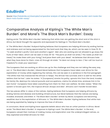 Analysis of Kipling’s The White Man’s Burden and Morel’s Black Man’s Burden