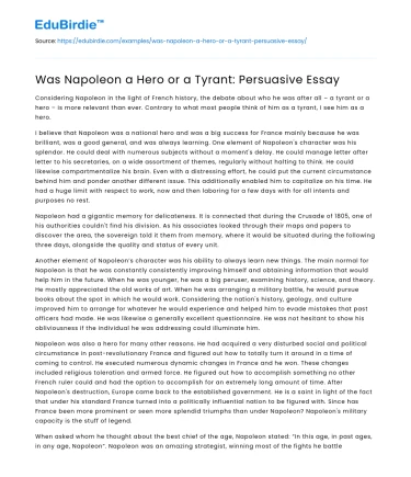 Was Napoleon a Hero or a Tyrant: Persuasive Essay
