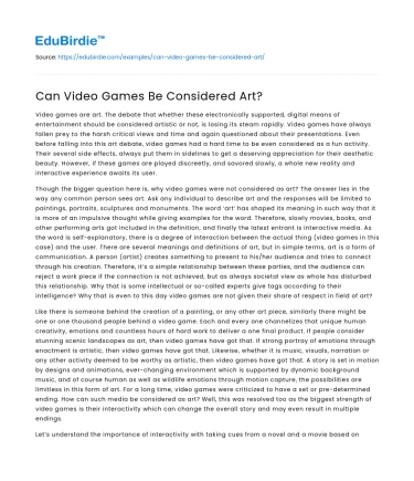 Can Video Games Be Considered Art?