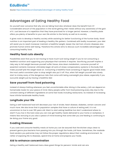 Advantages of Eating Healthy Food