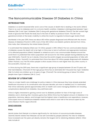 The Noncommunicable Disease Of Diabetes In China