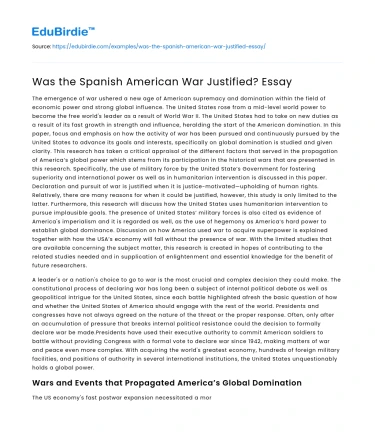 Was the Spanish American War Justified? Essay