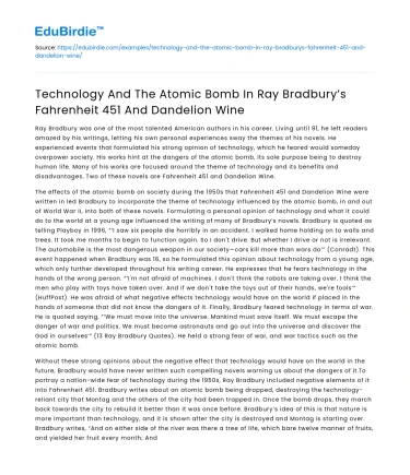Technology’s impact in Bradbury’s Fahrenheit 451 and Dandelion Wine