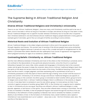 The Supreme Being In African Traditional Religion And Christianity