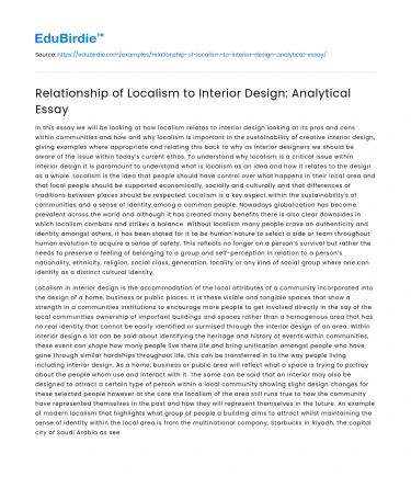 Relationship of Localism to Interior Design: Analytical Essay