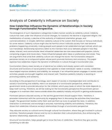 Analysis of Celebrity’s Influence on Society