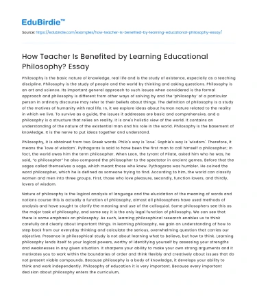 How Teacher Is Benefited by Learning Educational Philosophy? Essay