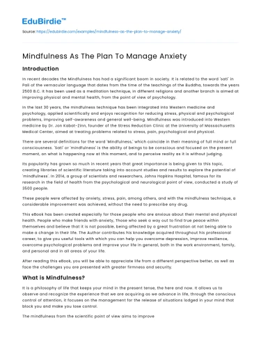 Mindfulness As The Plan To Manage Anxiety