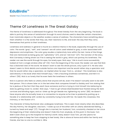 Theme Of Loneliness In The Great Gatsby