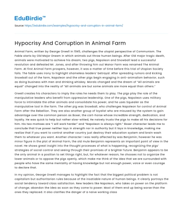 Hypocrisy And Corruption In Animal Farm