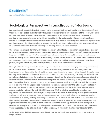 Sociological Perspective in Legalization of Marijuana
