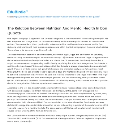 The Relation Between Nutrition And Mental Health In Don Quixote